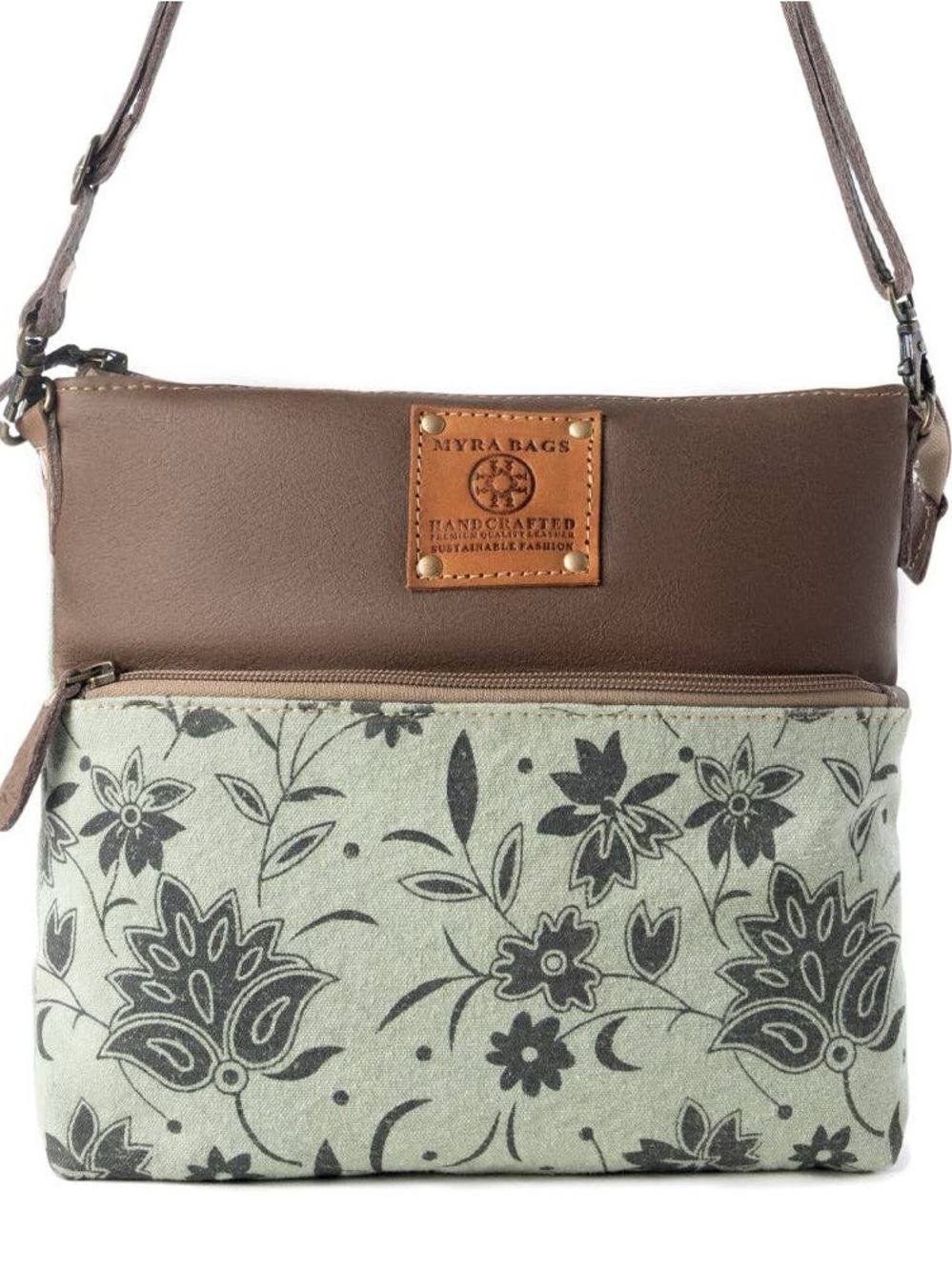 Myra Bag Brown and Sage Floral Crossbody